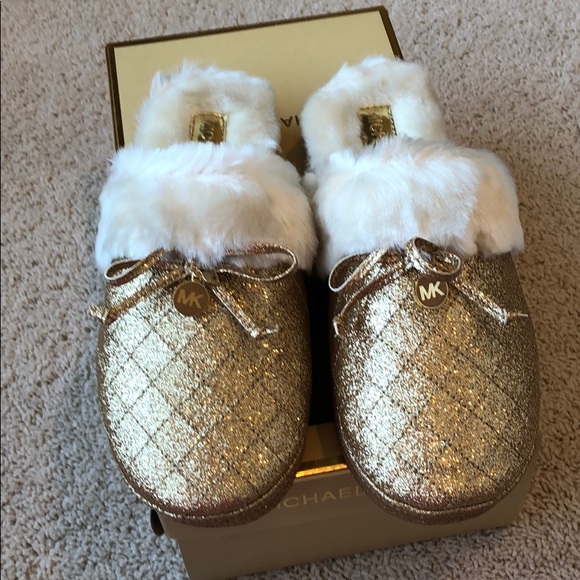 gold glitter slippers